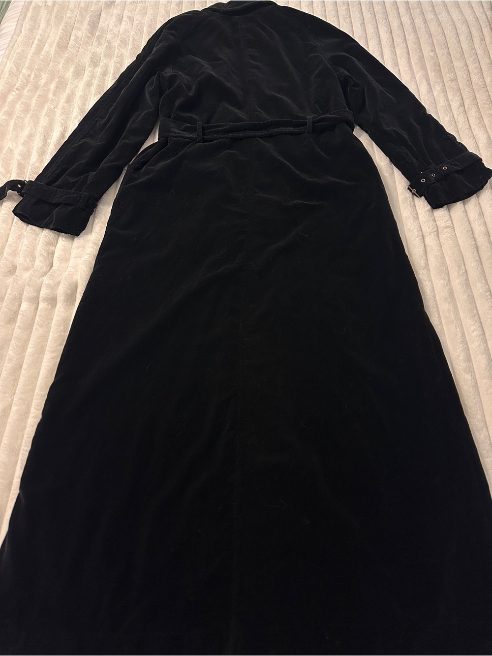 VINTAGE 90s Y2K Newport News Black Velvet Leopard Print Lined Trench Coat Maxi - Picture 10 of 10